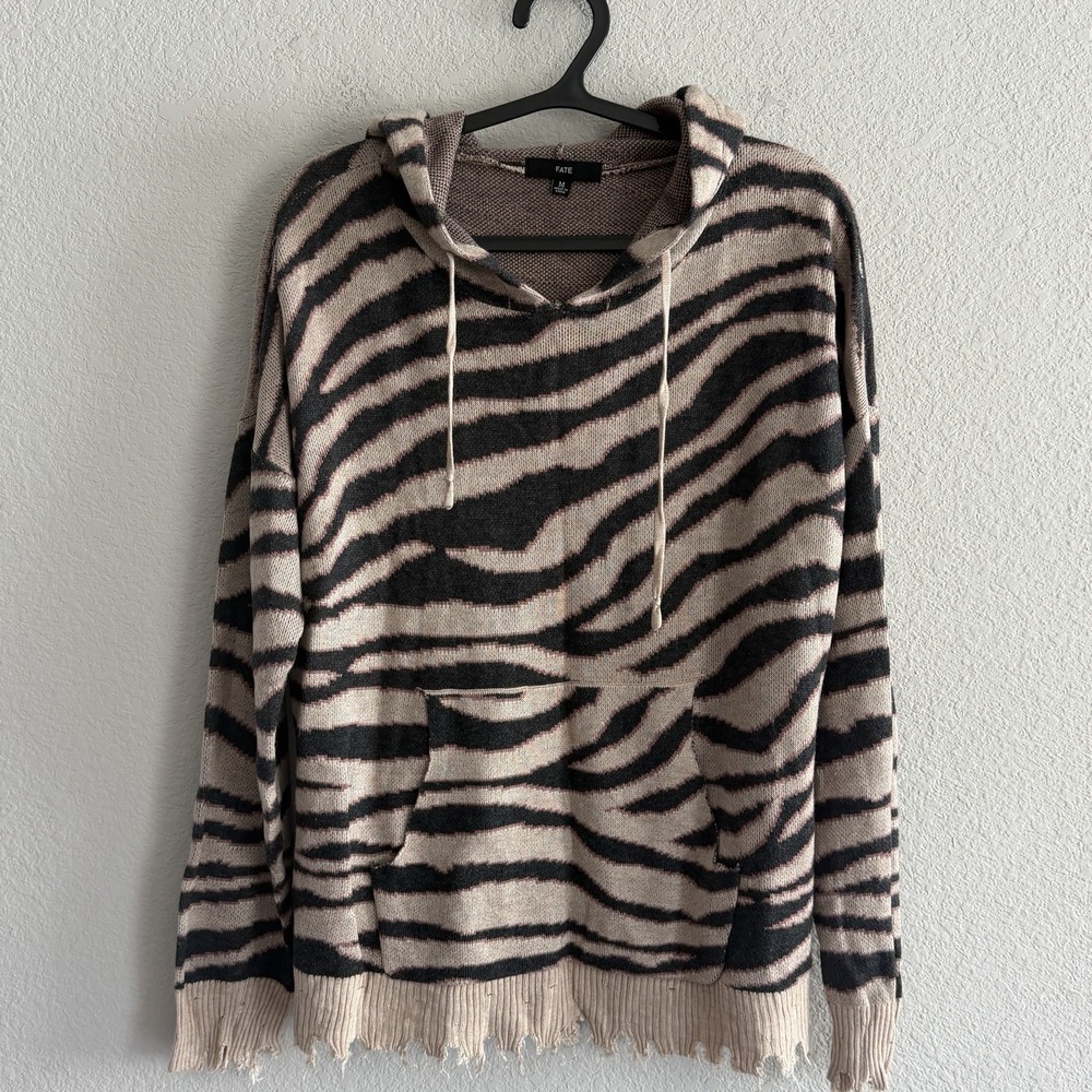 Fate Sweater Women Brown Pullover Hoodie Leopard Print Sz Medium
